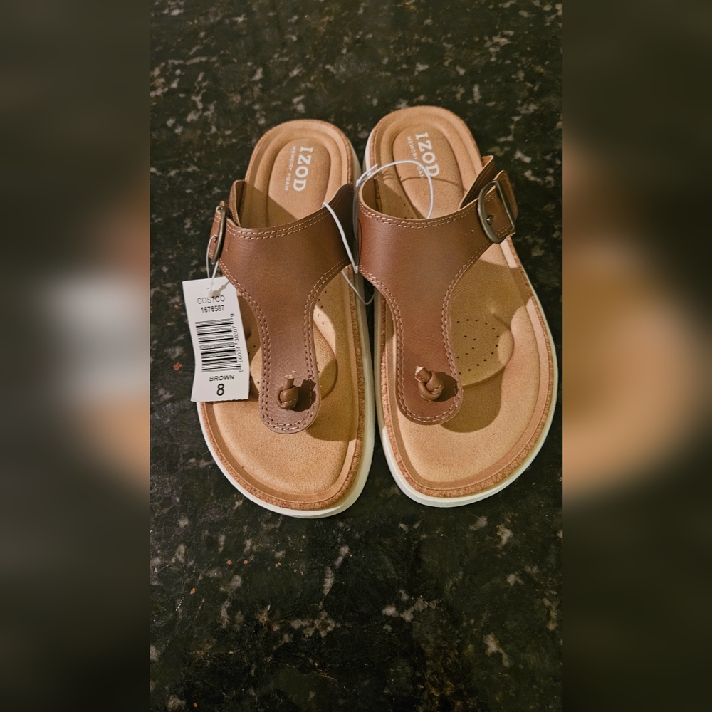Izod Brown Sandals with Thong Style and Comfortable Footbed